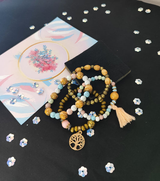 Set de pulseras con piedras naturales y Árbol de la Vida – Nia Vanity