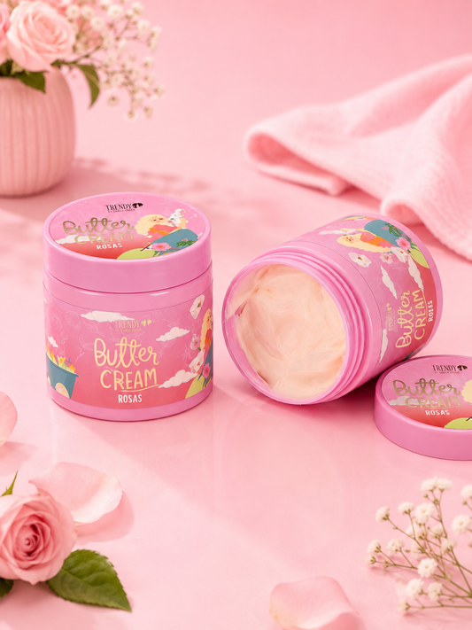 Crema corporal hidratante de mantequilla con aroma a rosas de Nia-Vanity, 200g, muestra la textura y envase del producto.